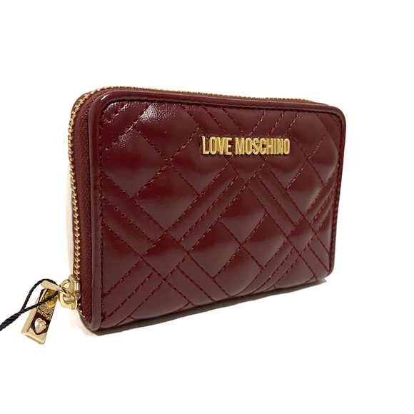 MOSCHINO Love Moschino Burgundy Quilted Gold Logo Wallet NWT - Picture 1 of 14